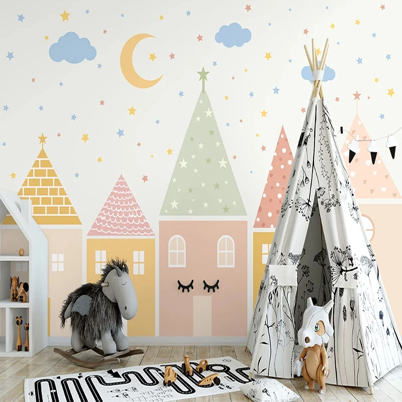 Custom Photo Wallpaper 3D Hand Painted Colorful Small House Simple Children's Bedroom Background Wall Mural Papel De Parede 3 D - Image 3