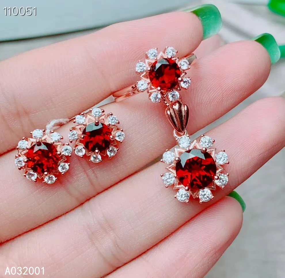 

KJJEAXCMY fine jewelry natural garnet 925 sterling silver new women pendant necklace ring earrings set support test elegant