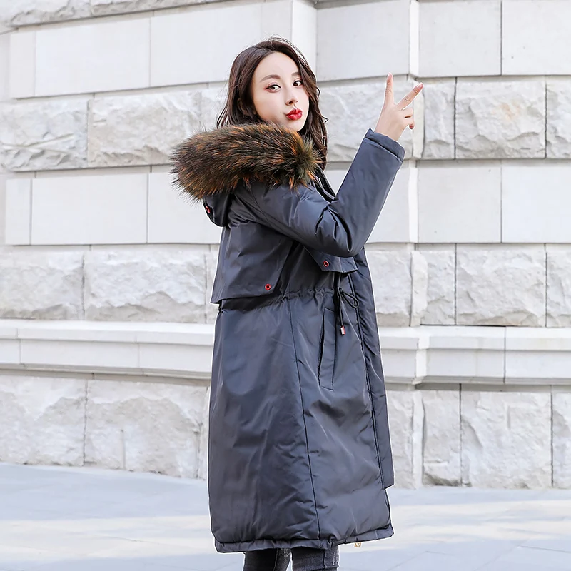 Double-sided Wear Parka Winter Jacket Women Hooded Large Fur Collar Korean Long Coat Woman Parkas Jaqueta Feminina KJ641