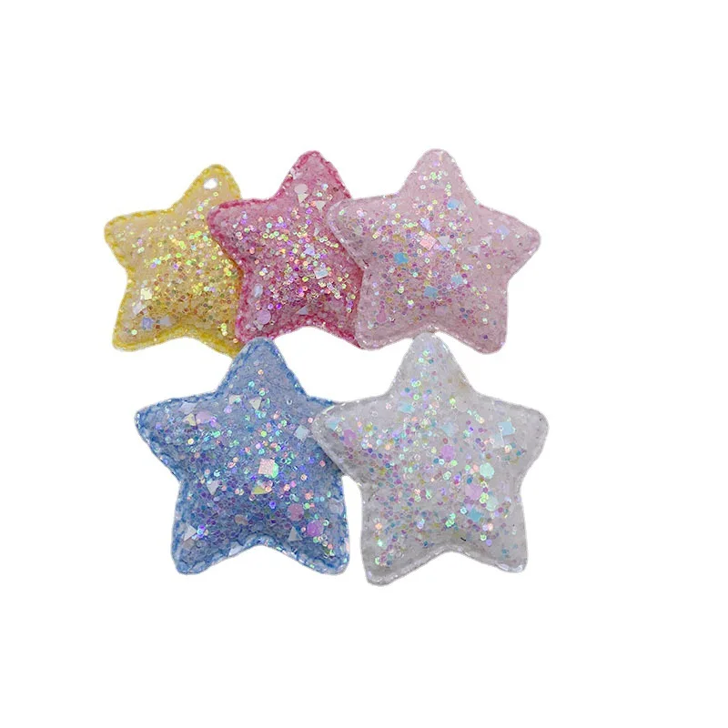 40Pcs/LOT 4.8CM Mix Five Colors Glitter Shiny Star Padded Appliques For DIY Handmade Children Hair Clip Accessories Patches