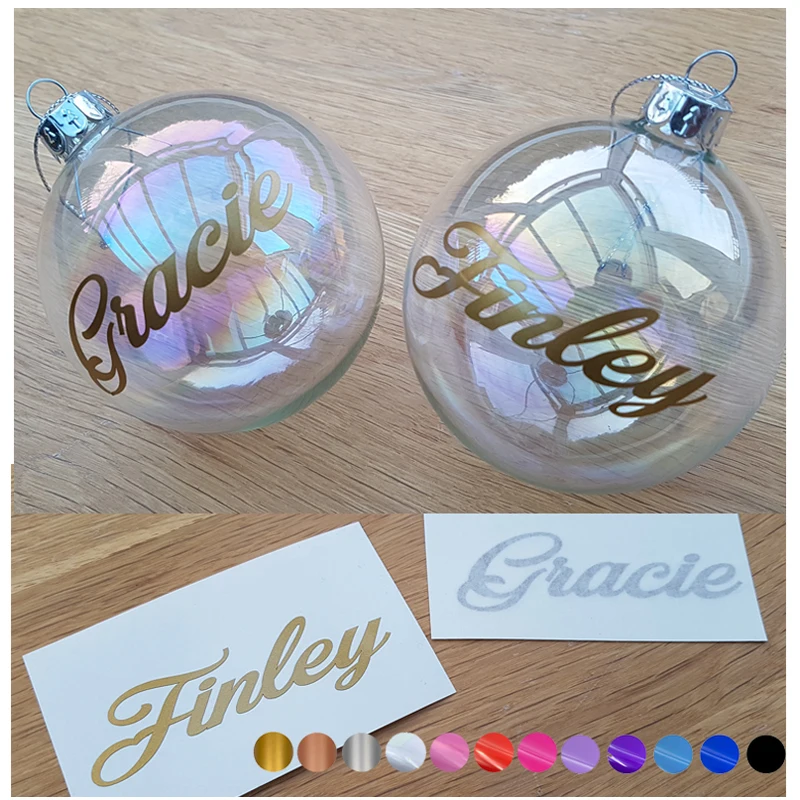 2 X Personalised Bauble Vinyl Christmas Wine Glass Water Bottle Decal Holiday Party DIY Decoration Stickers Custom Name Gift