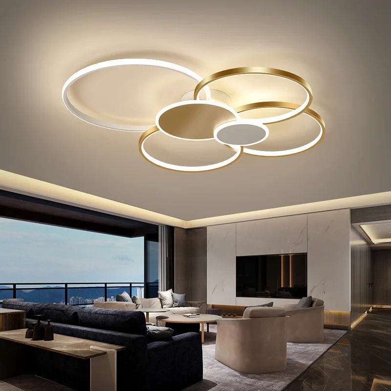 New Modern chandeliers lighting For Living Room Circle Gold Black LED Flower Decor Bedroom Lamps Fixture With Remote Control