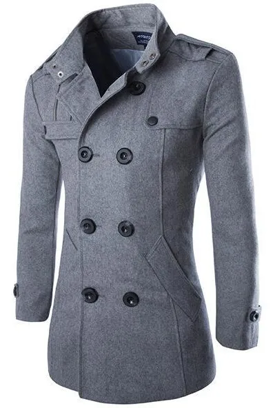 

Top quality Woolen Coat Men British Style Double Breasted Long Windbreaker Jacket Autumn Winter New Wool Coat Men Grey Black 4XL