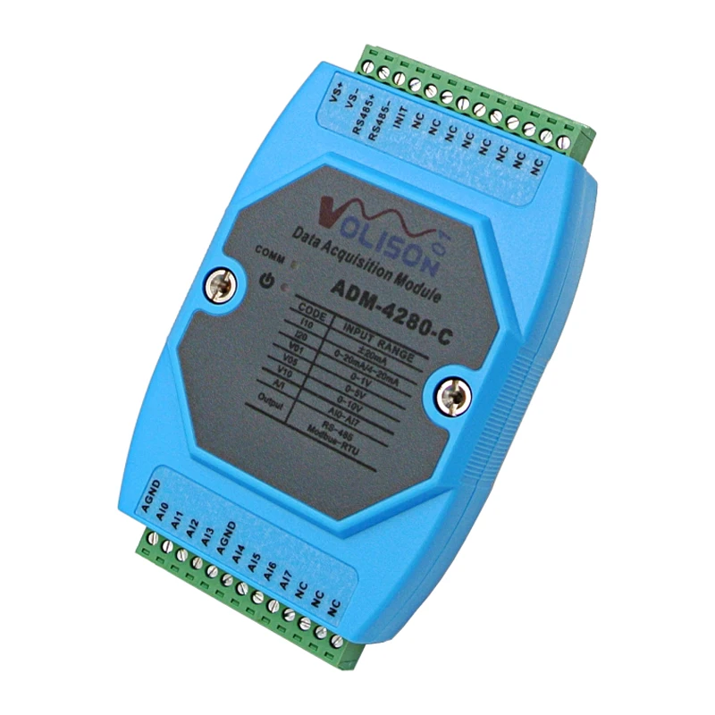 Módulo de aquisição analógica, 8 canais, 0-20ma 0-10v, 4-20ma a 485 voltagem atual, modbus rtu