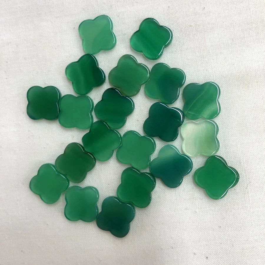 

Wholesale 10pcs/lot Green Carnelian Agate 12mm flower cabochon ring face,Four Leaf Clover Stone Beads for jewelry