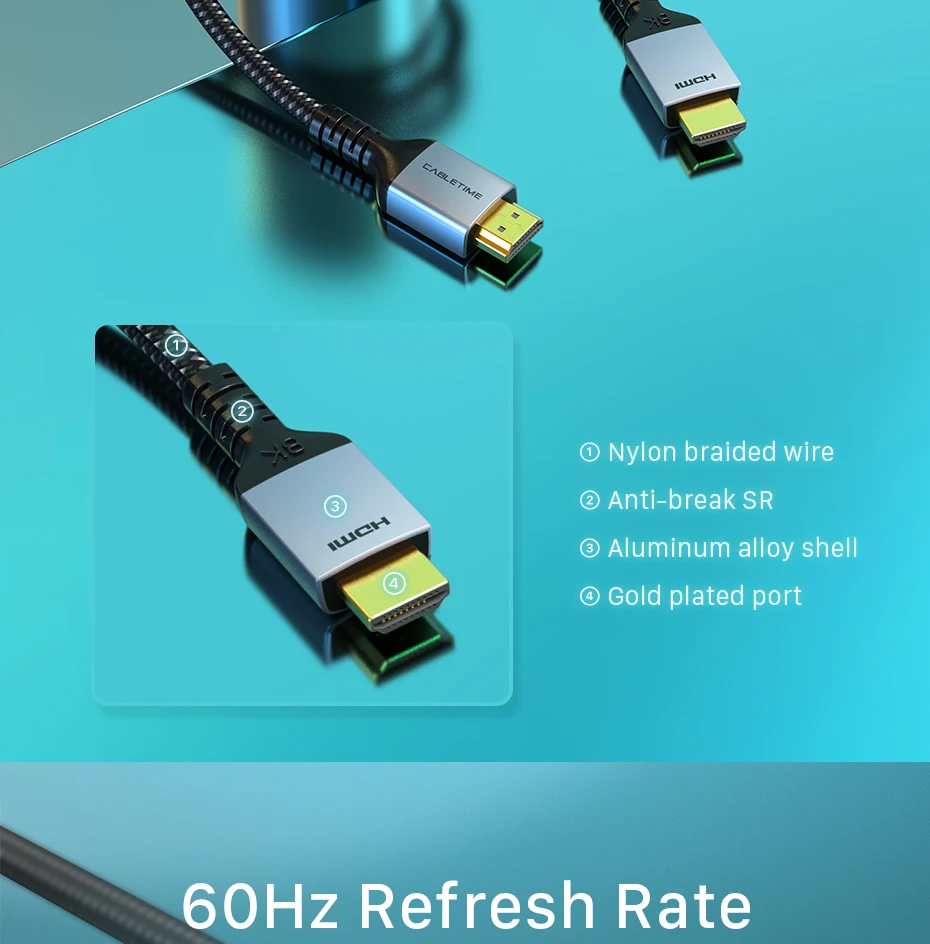 CABLETIME 8K HDMI-Kabel HDMI-kompatibel 2.1 8K/60Hz 4K/120Hz für PS5 Xiaomi TV Box Ultra High Speed zertifiziert 48 Gbit/s ﻿ – Detail 13