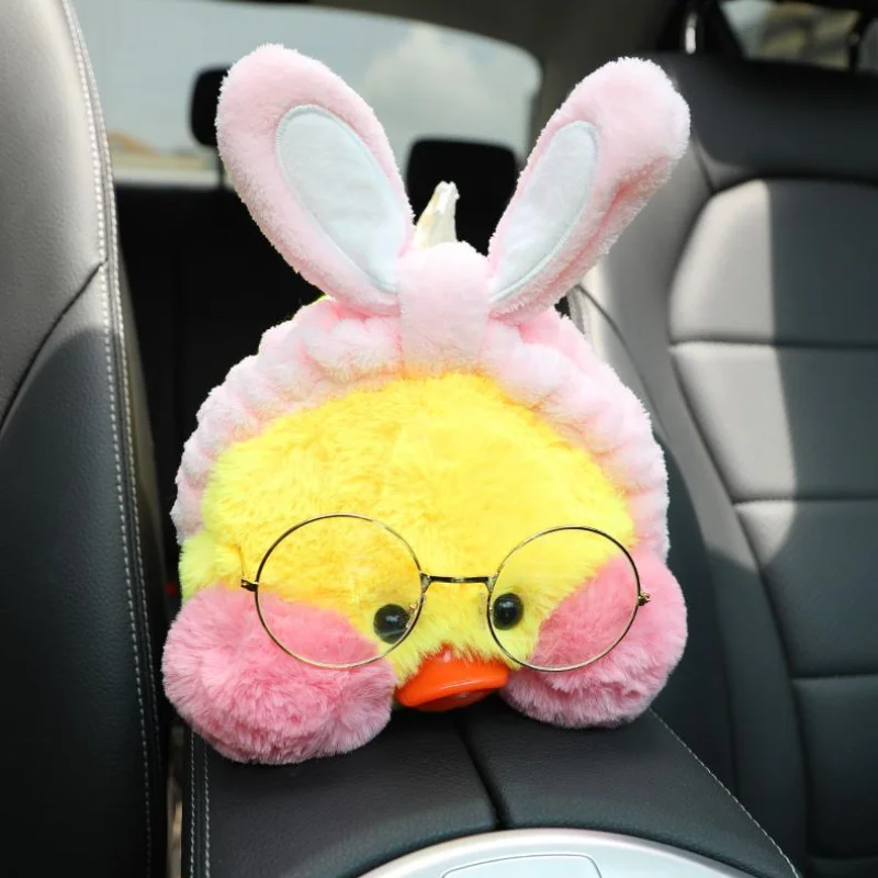 1Pcs Delicacy Kawaii Tissue Box Yellow Duck Lalafanfan Toy Stuffed Plush Hanging Storage Doll Cartoon Car Decorative Napkin Case