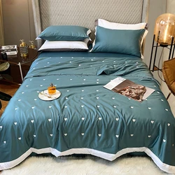 1pc Satin Silk Quilt For Summer Bedding Set Bedspread Comforter AB Side Water washed real silk Embroidery Bed Cover King Queen