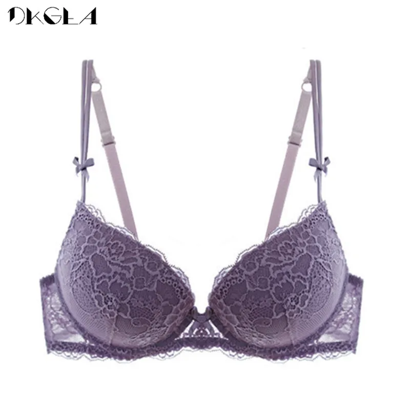 New Super Gather Purple Bras Sexy Women Underwear Cotton Thick Brassiere A B C Cup Push Up Bra Embroidery Lace Lingerie Black