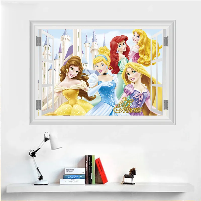 3d vivid Cartoon Belle Ariel Belle Aurora Princess Wall Stickers For Kids Room Girls bedroom Home Decoration Mural Wall Decals