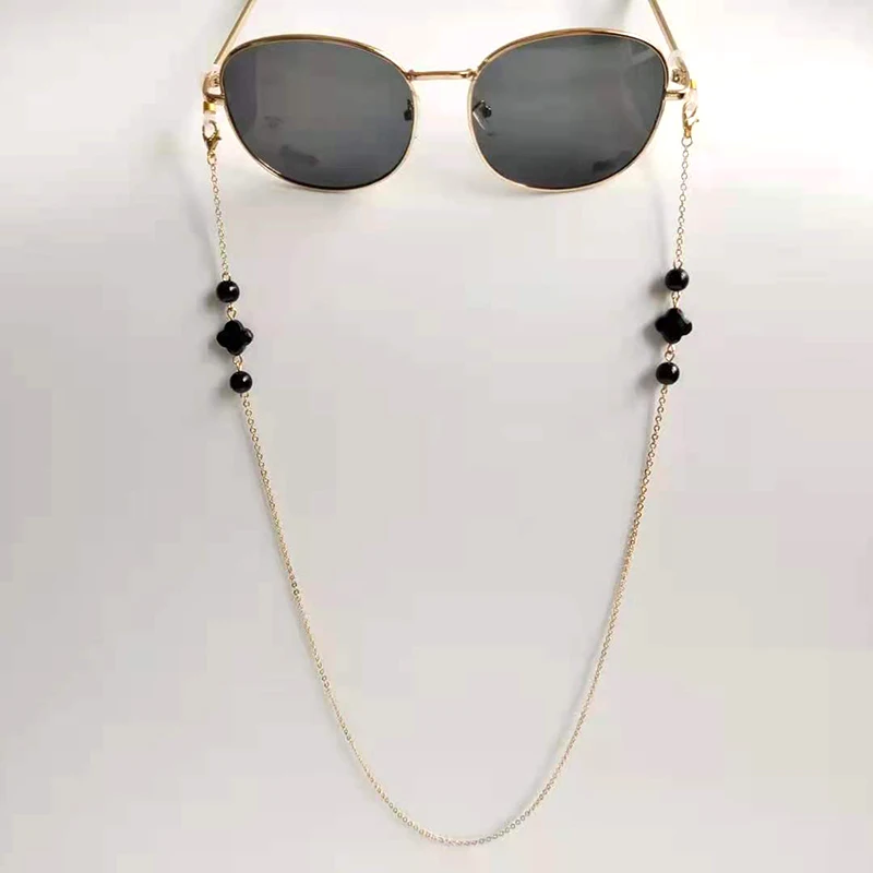 

Eyeglasses Chain Bead Crystal Four Leaf Charm Eyewear Holder Strap Sunglasses Retainer Women Neck Mask Hanging Rope