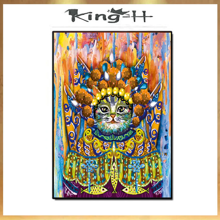 

100% Hand Painted Beijing Opera Character Oil Painting On Canvas Wall Art Cat Picture Decoration For Live Room Home Decor