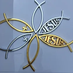 Adesivo em forma de cruz 3d de peixe, adesivo decorativo cristão, emblema universal em plástico abs 3d, 5/peças