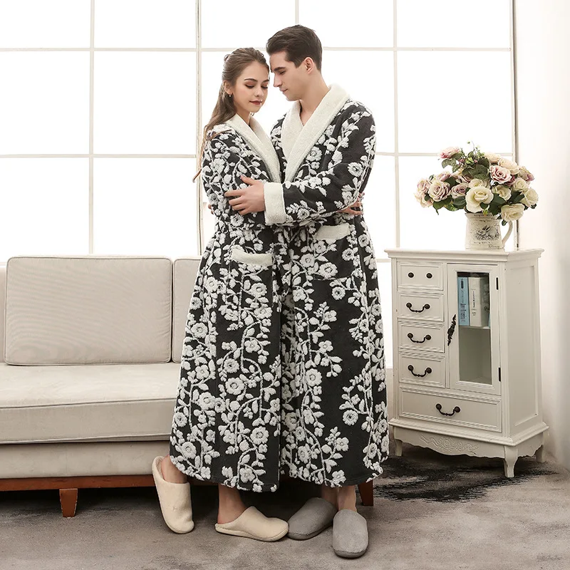 

Winter Thick Warm Female Coral Fleece Kimono Robe Lovers Couple Nightgown Bath Gown Sleepwear Men Large Nightwear Bathrobe