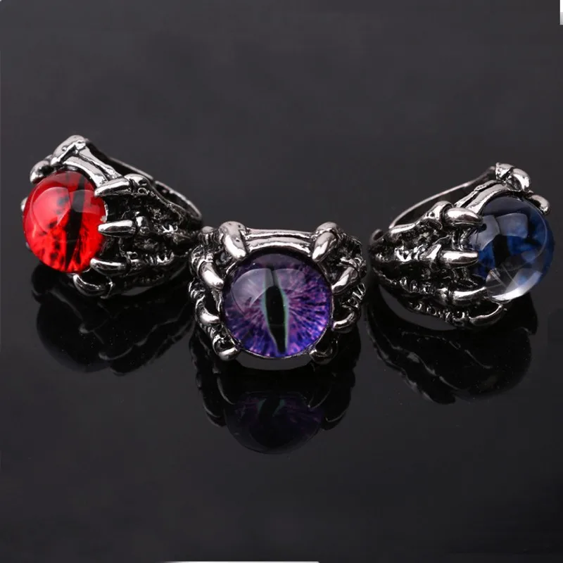 Punk Vintage Men Retro Dragon Claw Evil Eyes Rings Devil Eyeball Snake Animal Male Crystal Finger Ring Nightclubs Jewelry Gifts