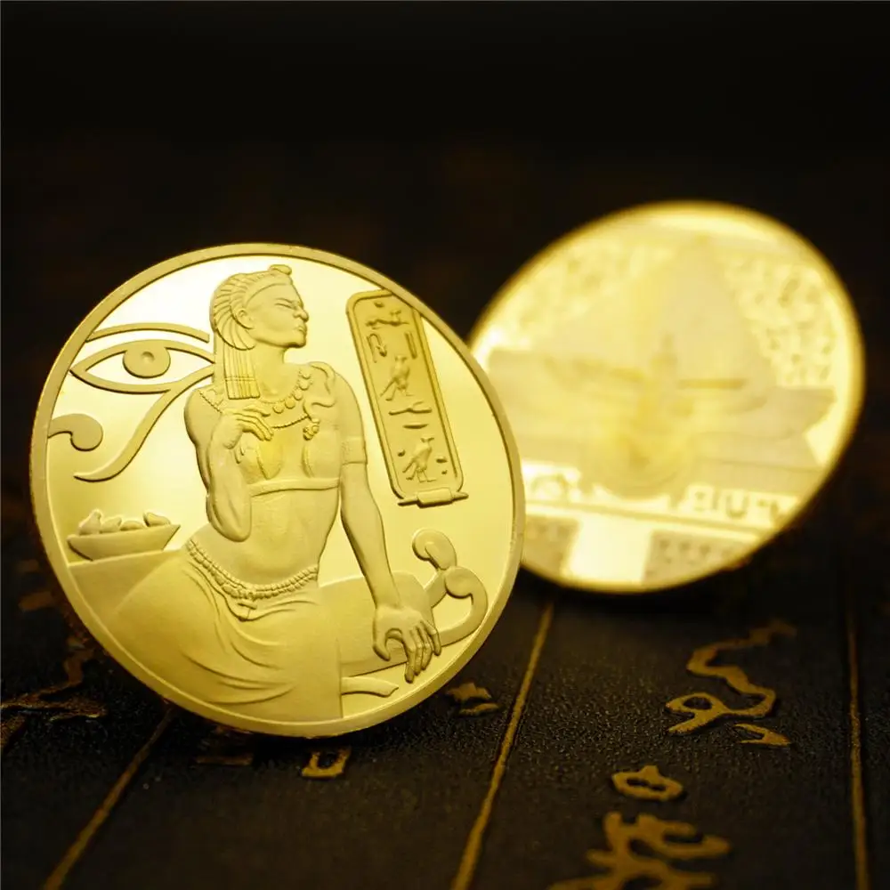 Ancient Egypt Gold Plated Commemorative Coins Egyptian Queen Pyramid Collectibles