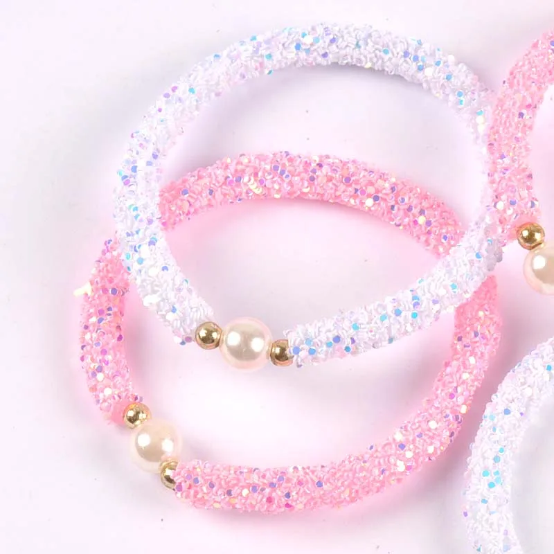 2pcs Cute Sequins and pearls White and pink Children\'s sweater bracelet for children gift cp2723