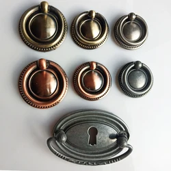 Rustic Retro Style Vintage Furniture Antique Silver Iron Drop Ring Drawer Shoe Cabinet Knob Pull Oval Keyhole handle