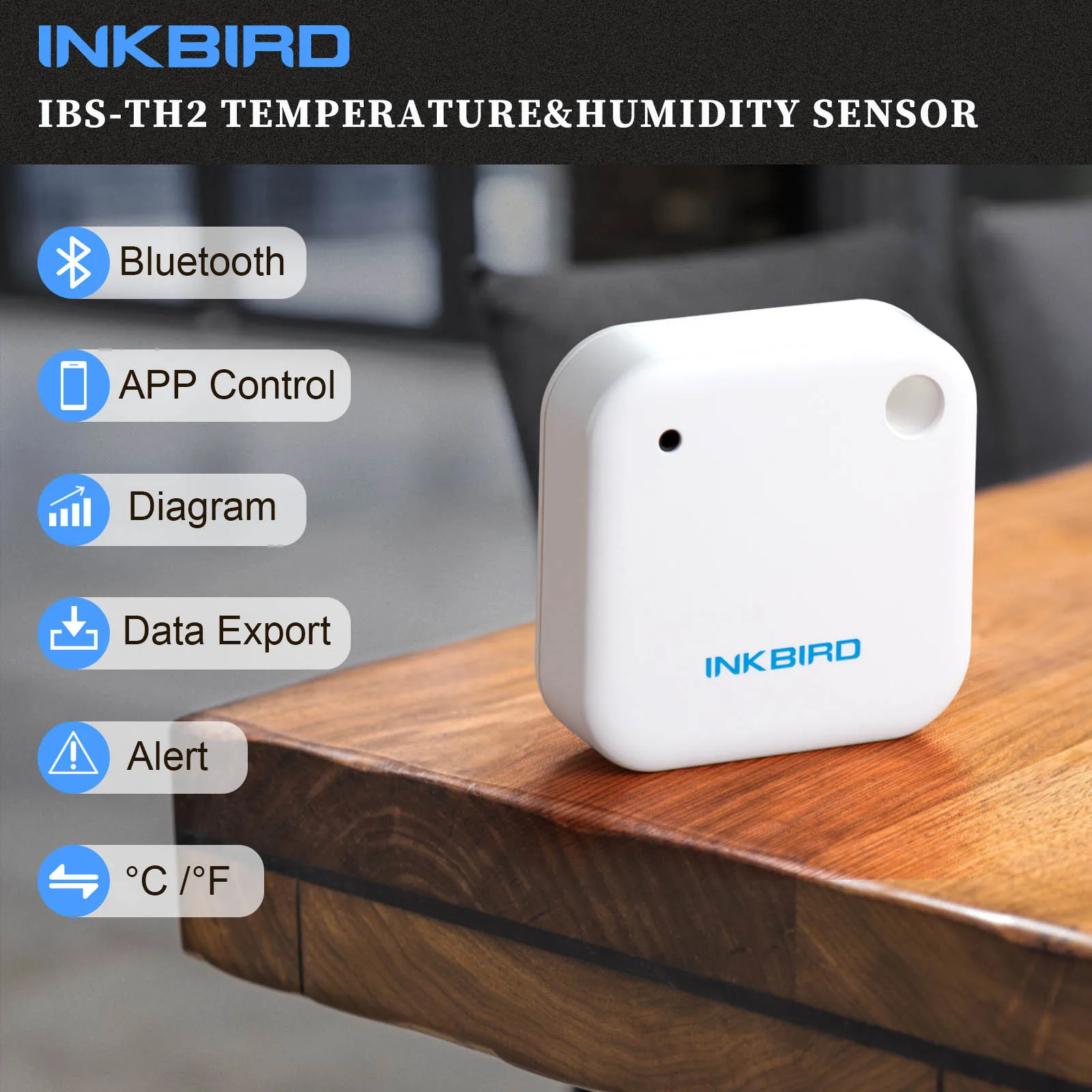 INKBIRD-termómetro e higrómetro inteligente con Bluetooth, 3 tipos de IBS-TH2, Sensor de temperatura y humedad para la estación meteorológica del