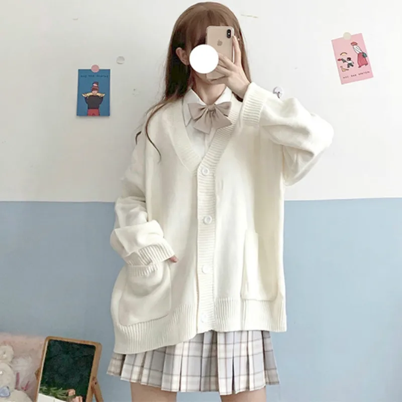 Harajuku Kawaii Cardigan donna Solid Oversize allentato Y2k maglioni studente Preppy dolce ragazza carina maglieria primavera autunno Cardigan
