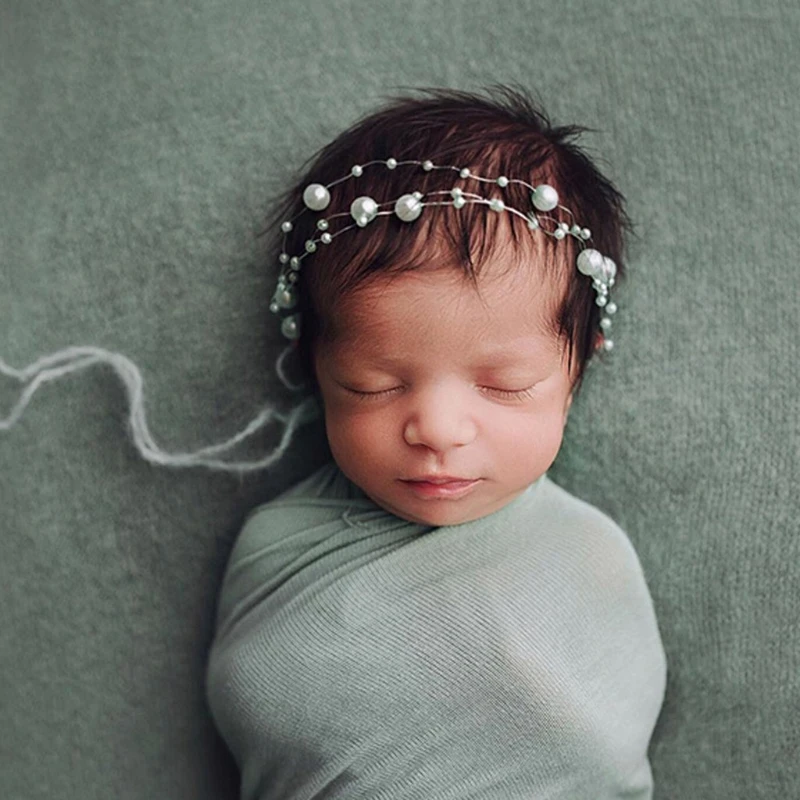Accesorios de fotografía para recién nacidos, diadema de perlas para bebé, tocado de princesa, banda para el pelo para sesión de fotos de bebés
