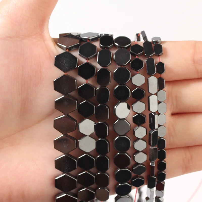 Natural Stone Beads Hexagon Black Hematite Beads Loose Spacer Beads For DIY Jewelry Making Bracelet Health Care Loss Weight