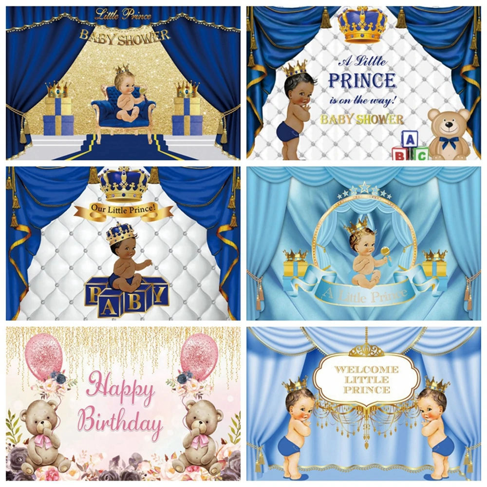 Newborn Baby Shower Birthday Party Backdrop Gold Crown Boy Girl Pink Princess Custom Background Photography For Photo Studio