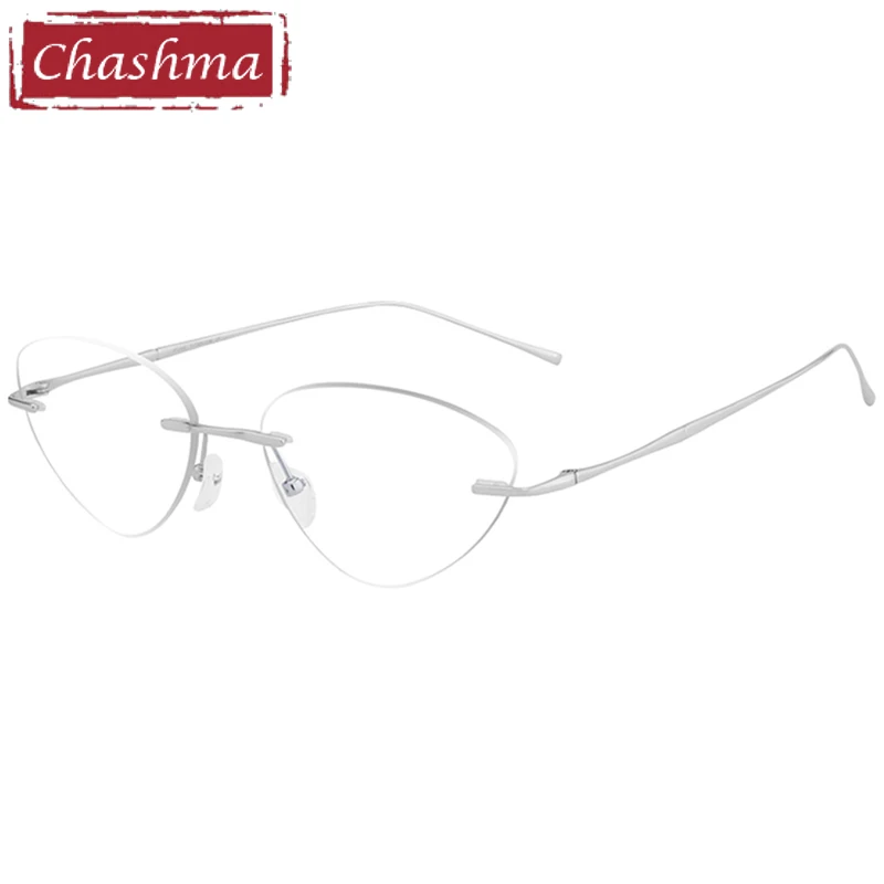 Women Cat Eye Pure Titanium Prescription Lenses Men Rimless Optical Light Weight Frames Anti Blue Ray Glasses