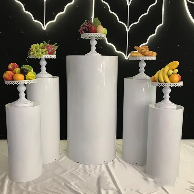 

5pcs/set)No big circle)Wedding Cake Display Metal Columns Custom White Dessert Stand Round Plinth yudao475