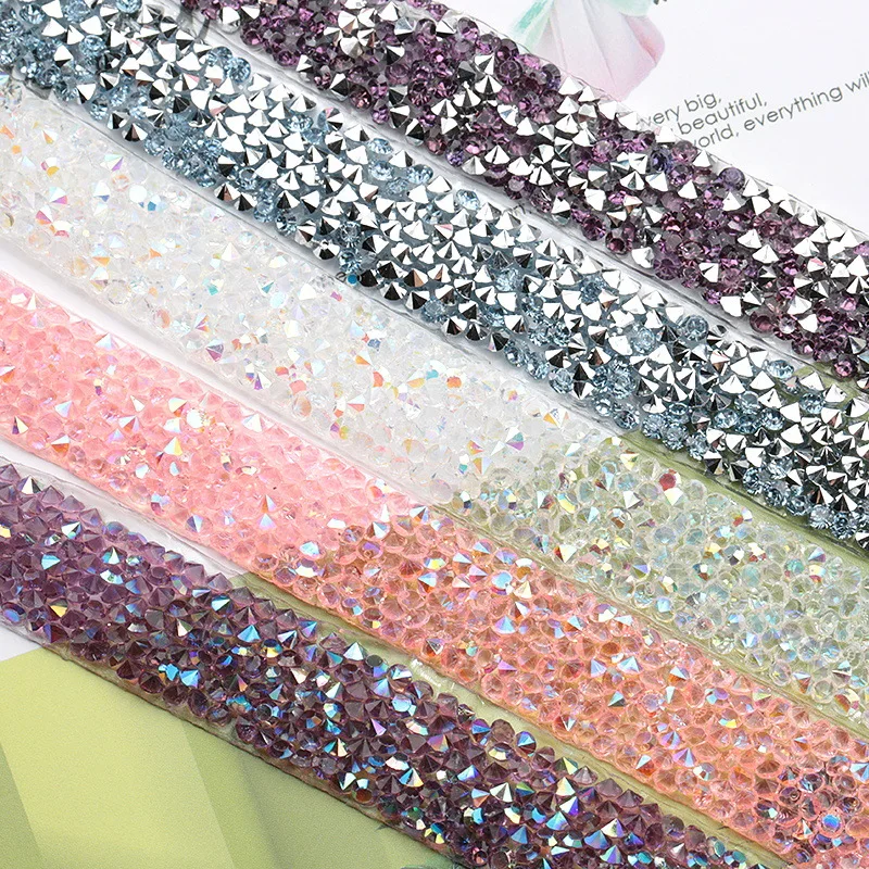 1 Yard Colorful hotfix rhinestone Glitter Rhinestones Crystal AB Hot Fix Rhinestone Chain Ribbon Trimming Hot-Fix Patch