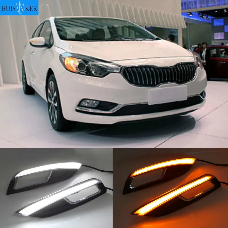 

For Kia K3 Cerato 2013 2014 2015 2016 Led Daytime Running Lights DRL fog lamp cover with Yellow Turning Signal Lamp