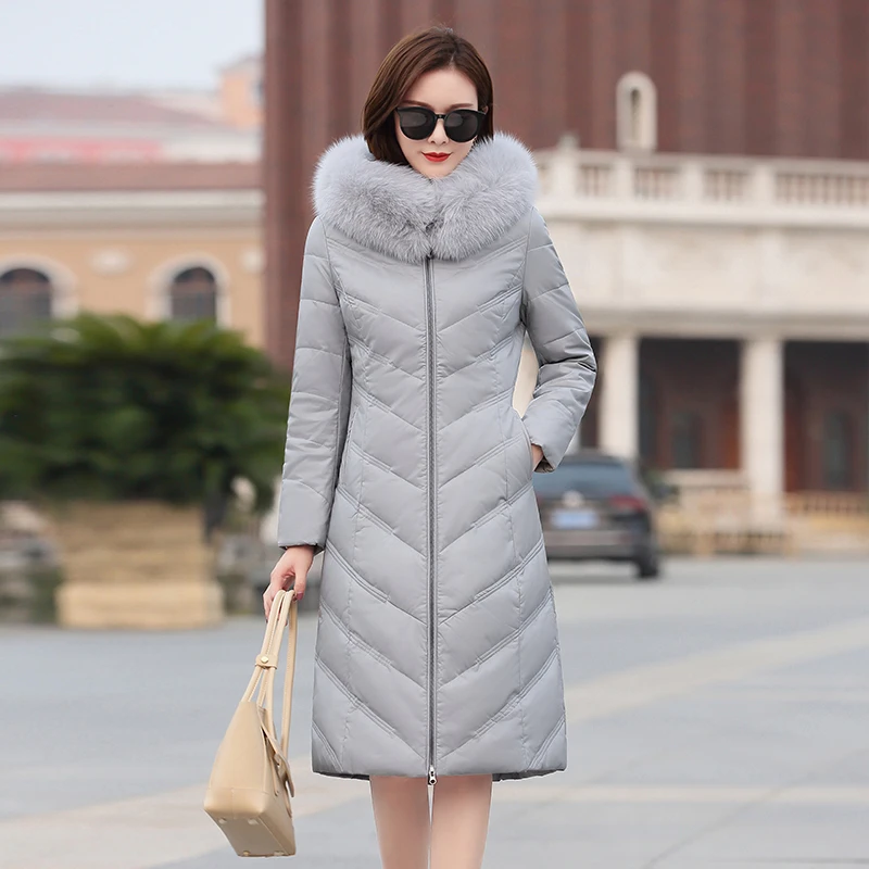 Sheepskin Real 100% Coat Female Mink Fur Collar Down Jackets Winter Jacket Women Genuine Leather Jacket Chaqueta Mujer