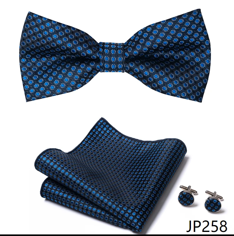 Great Quality Silver Office Butterfly Hanky Cufflink Set Bowtie For Men Geometric Hombre Formal Clothing