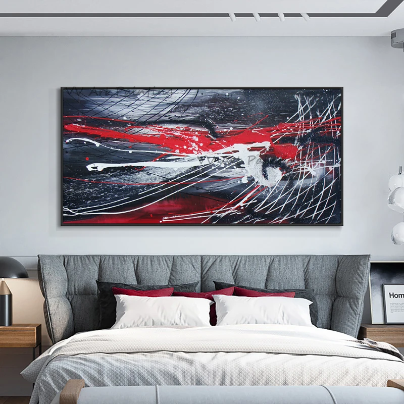 Dynamic Line Graphic Canvas Painting, 100% Handpainted Contemporary Splash Abstract Art, Modern Dining Room Wall Decoration
