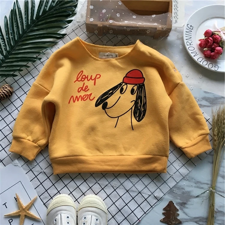 Tonytaobaby Spring and Autumn New Style Boys and Girls Cute Dog Printed Ginger Fleece Toddler Sweatshirt