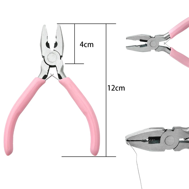 Schattig roze kleur handvat antislip splitsen en bevestigen sieraden tangen gereedschap en uitrusting kit voor doe-het-zelf sieraden maken handwerken