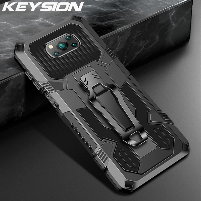 

KEYSION Shockproof Armor Case for Xiaomi POCO X3 NFC Stand Silicone Phone Cover for Redmi Note 9 Pro 9S 9T 9A 9C 8 Pro 8A 5 6 7A