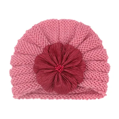 2020 Baby Accessories Clothing Infant Baby Girl Boy Winter Beanie Flower hat Warm Cap Crochet Knitted pearl Hat Turban