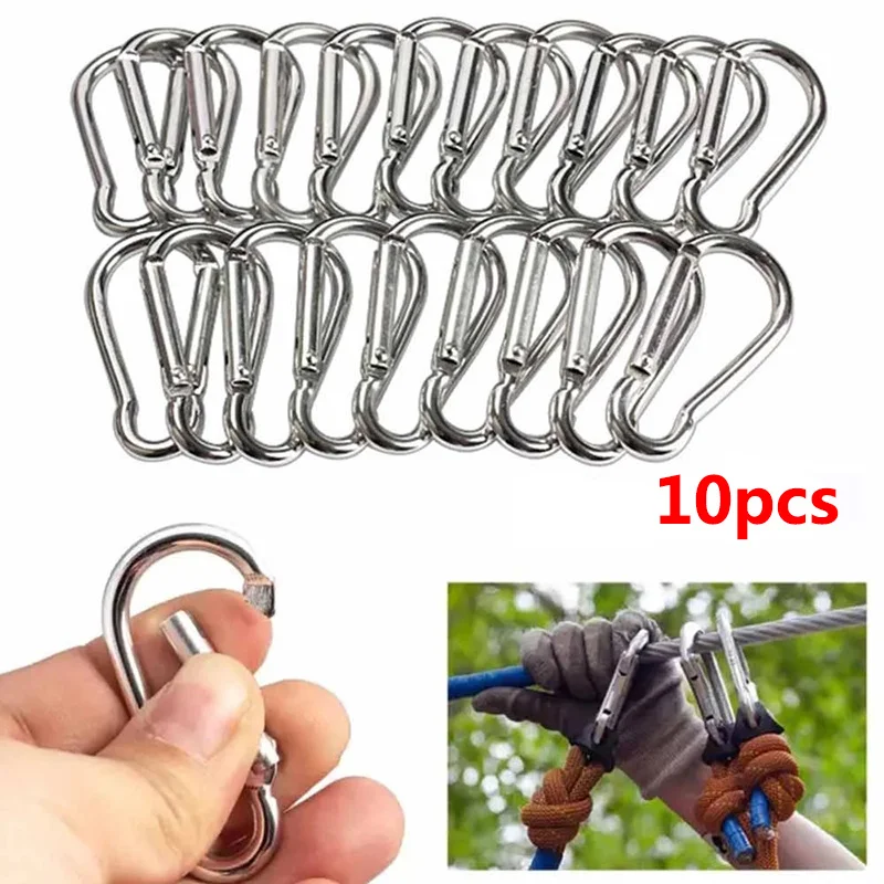 1/10Pcs Mini Alloy Spring Carabiner Snap Hook Carabiner Clip Keychain EDC Survival Outdoor Camping Tools Silver Size 41*20*4mm