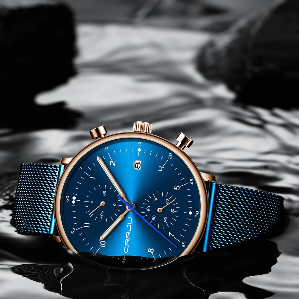 CRRJU-reloj analógico de acero inoxidable para hombre, accesorio de pulsera de cuarzo resistente al agua con calendario, complemento masculino de