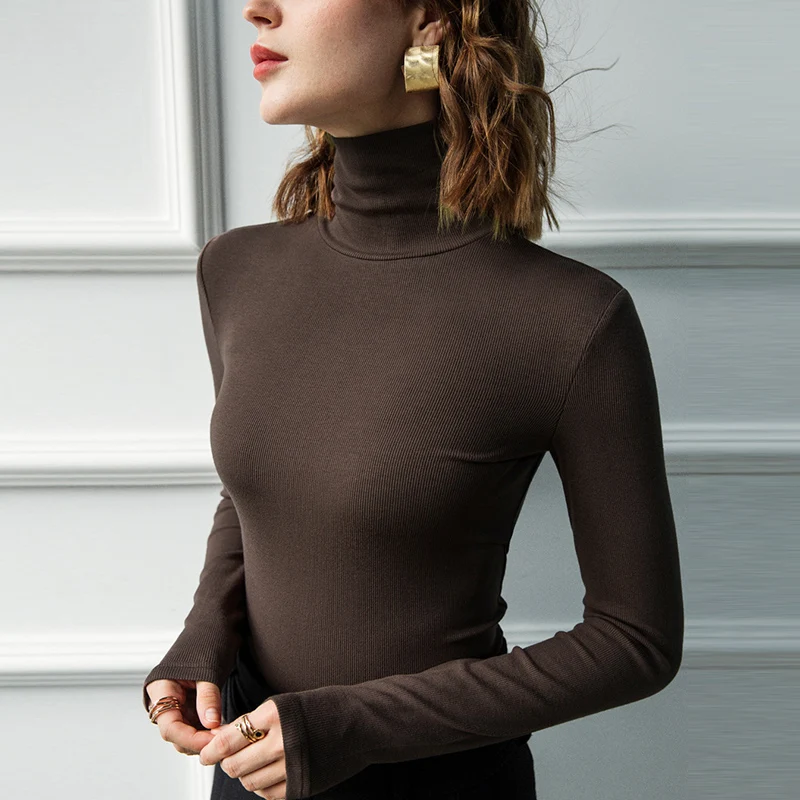 Turtleneck Bottoming Shirt for Women, Basic Style, Elastic Long-Sleeved Top, New Fashion, Autumn and Winter