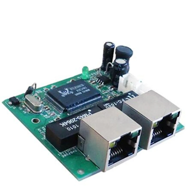 Fabrik direct mini schnelle 10/100mbps 2 port ethernet netzwerk lan hub schalter bord zwei schicht pcb 2 rj45 1 * 8pin kopf port