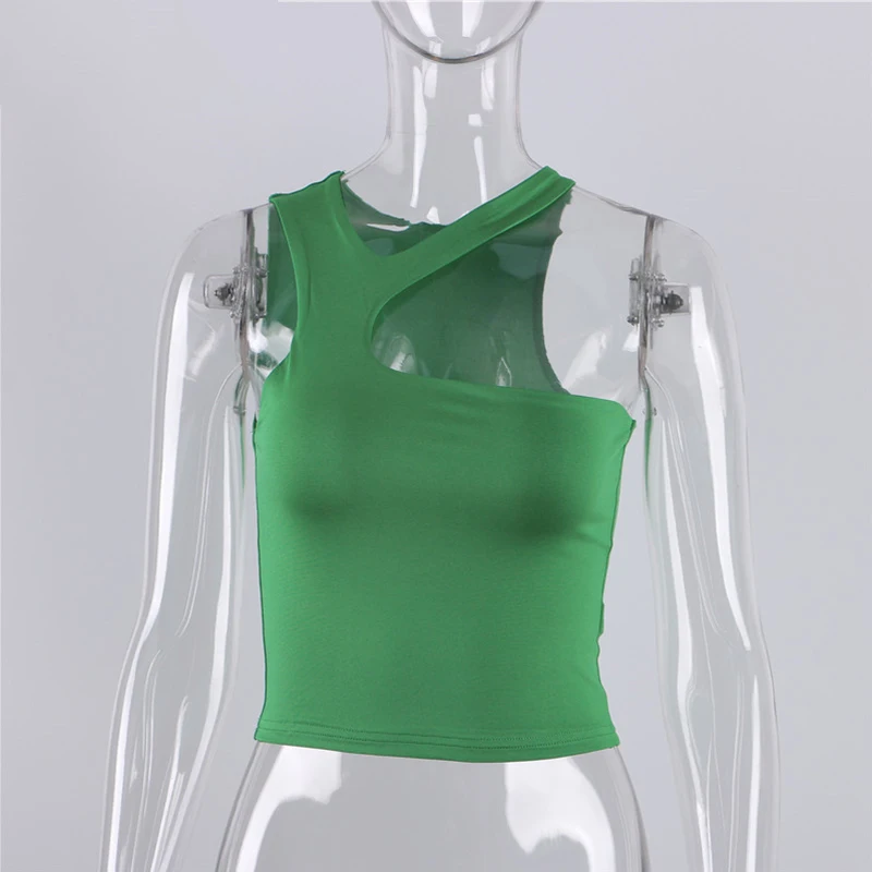 Cut Out Sexy Crop Off Schulter Solide Dünne Sport Kurze Tops Frauen Tank Unregelmäßigen Sommer Rohr Tops – Detail 8