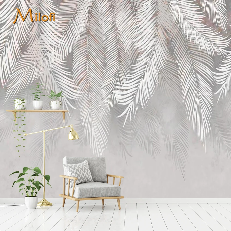 Custom 3D Self-adhesive Wallpaper Hand-painted Retro Plant Leaf  Living Room Home Decoration Mural Wall