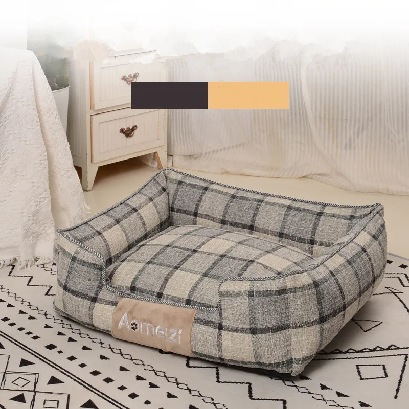 Plaid Pet Bed for Small Medium Large Dog Detachable Kennel All Season Breathable Dogs House Washable Cotton Puppy Sofa