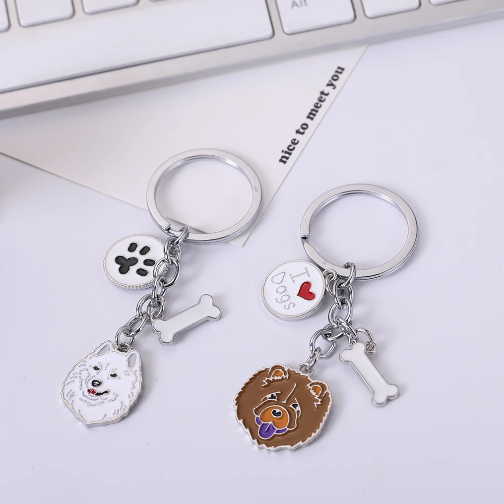 Cute Dog Keychain Metal Pet Memorial Keychain Lovely Animal poodle Chow Chow Bulldog Pendant Bag Charm Jewelry gifts