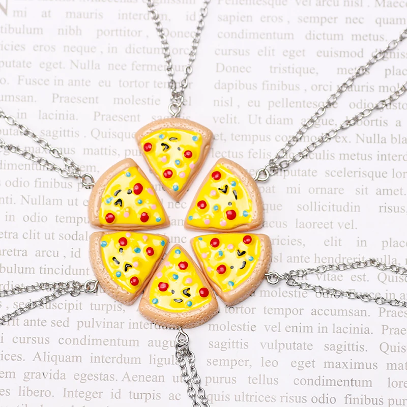 6-piece Pizza Best Friend Necklace for Women Trendy Cute Metal Pizza Pendant Choker For Your Favorite Friends Friendship Jewelry