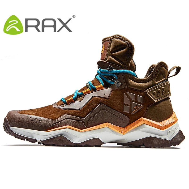 

RAX Men's Waterproof Hiking Anti-slip Trekking Multi-terrian Mountaineer Shoes for Winter Breathable Warming of Genuine Leather