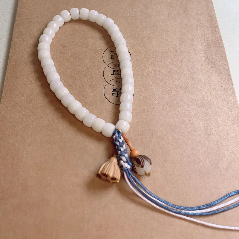 Tasbih Natural White Bodhi 36 Beads Bracelet Men and Women Prayer Yoga Meditation Lotus Pendant Rosary Blessing Buddhism Jewelry