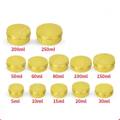 

50pcs 5g 15g 20g 30g 50g 60g 100g 250g Aluminum Jars Empty Cosmetic Makeup Cream Lip Balm Gloss Metal Tin Containers Pot Can